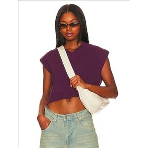 Free People Potent Purple Easy Street Ribbed V-Neck Cropped Sweater Vest M